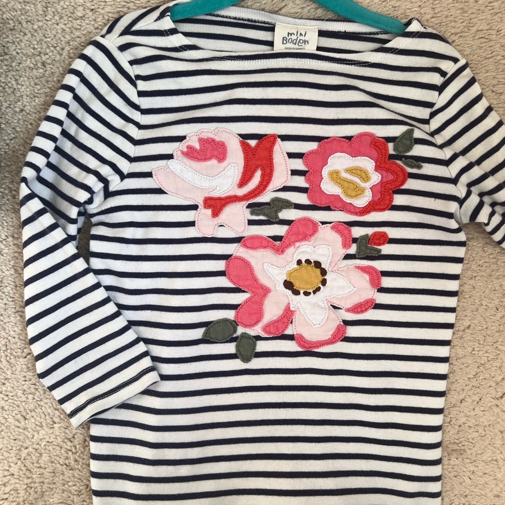 Mini Boden Striped 3/4 Sleeve with Floral Accents